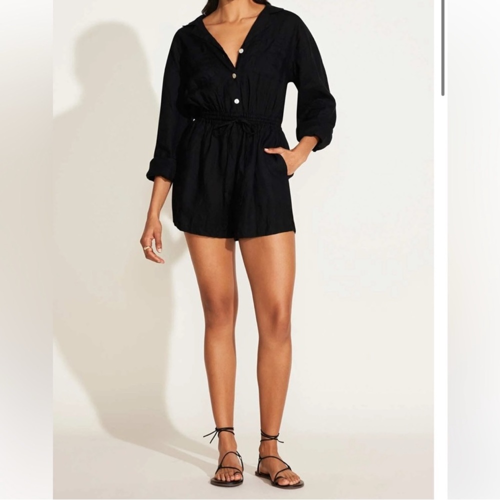 NWT Vitamin A The Getaway Romper - Black EcoLinen Sz Large $170